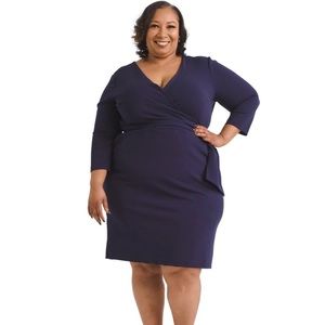 Navy shift dress with faux wrap too, long sleeves and pockets. Office dress!